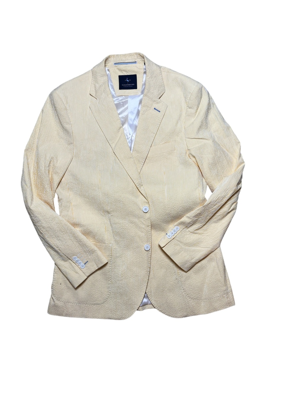TailorByrd Yellow Seersucker Stretch Sport Coat Blazer Men’s 42L Like New - Picture 2 of 7